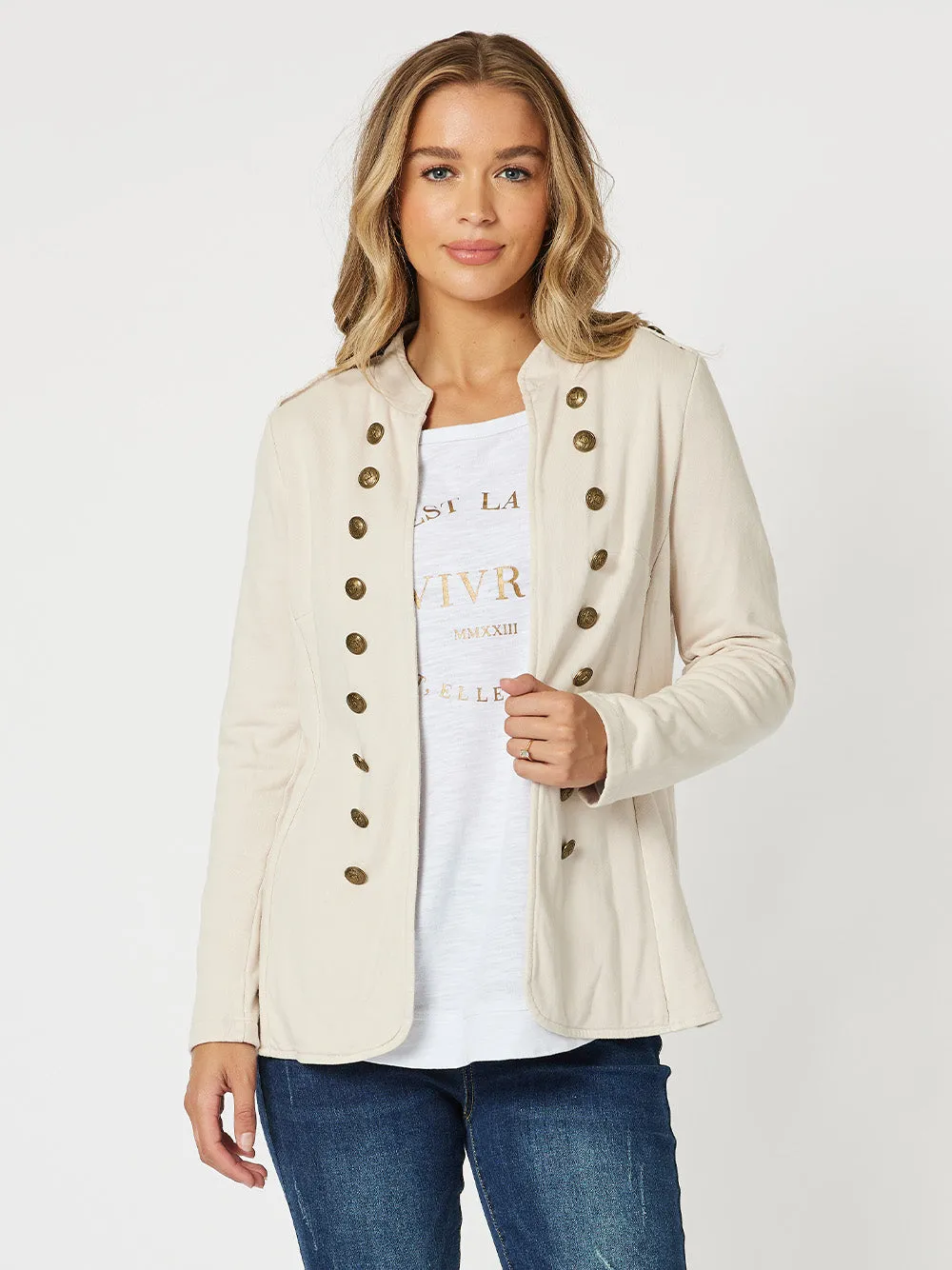 Military Sweat Jacket - Stone sold by RC & Co