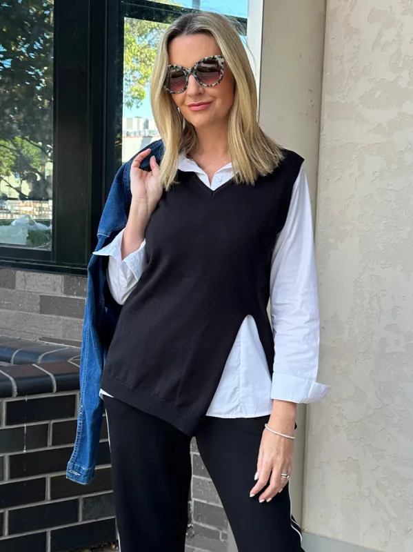 Vicky Side Split Knit Vest - Black sold by RC & Co