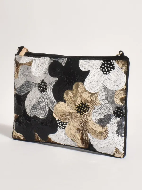 Flower Fold Over Clutch - Black sold by RC & Co