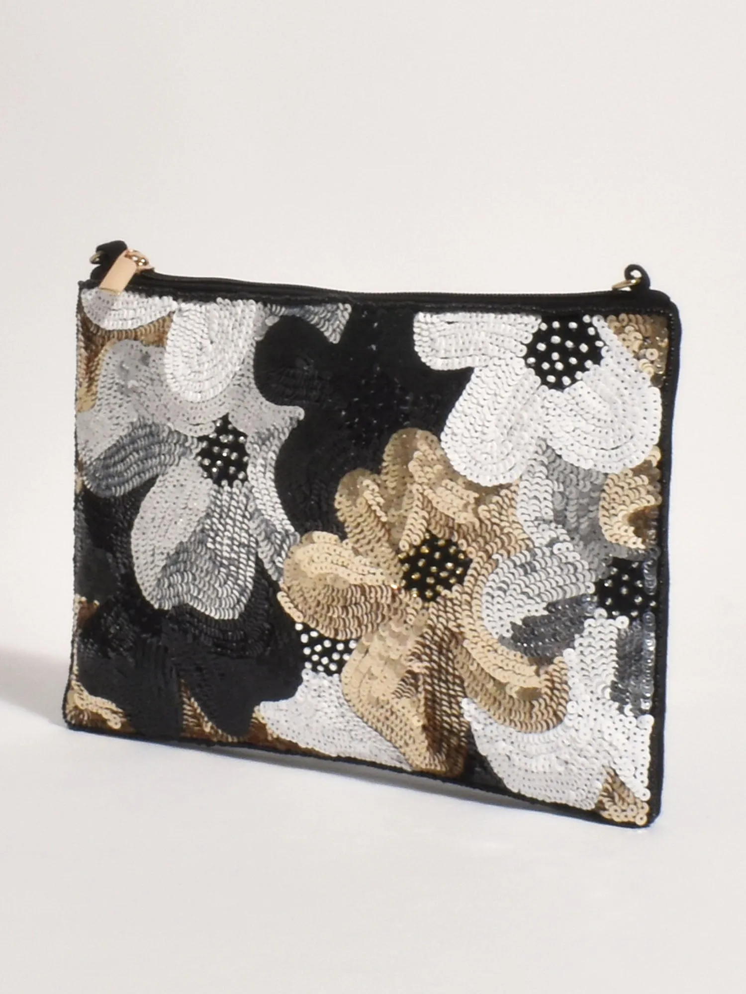 Flower Fold Over Clutch - Black sold by RC & Co