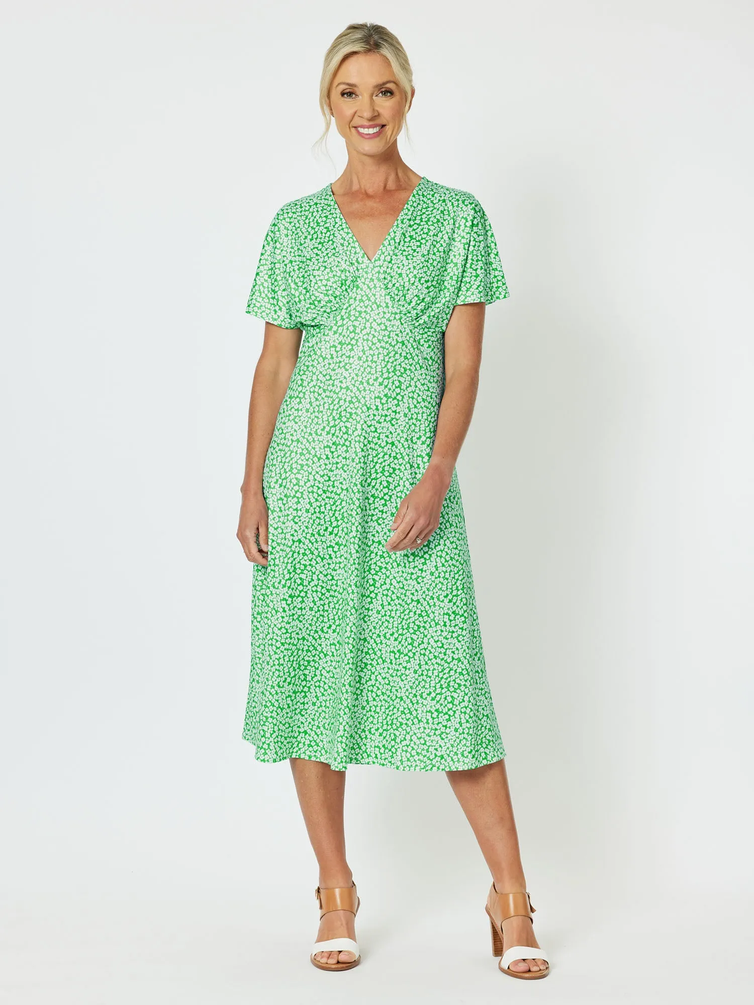 Miss Daisy Print A-Line Dress - Emerald sold by RC & Co