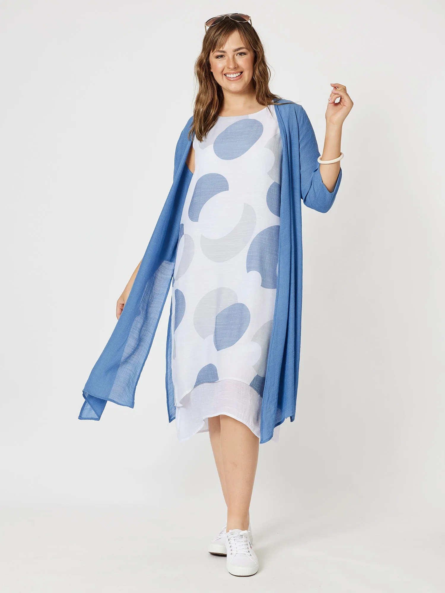 Longline Crinkle Viscose Cardigan - Denim sold by RC & Co