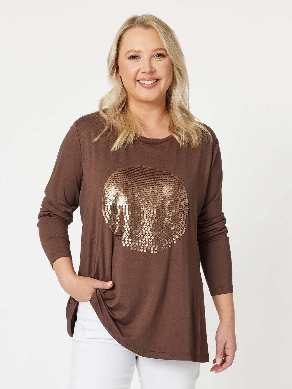 Over The Moon Long Sleeve Top - Chocolate sold by RC & Co