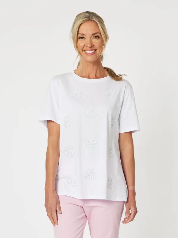 Sequin Leaf Tee - White sold by RC & Co
