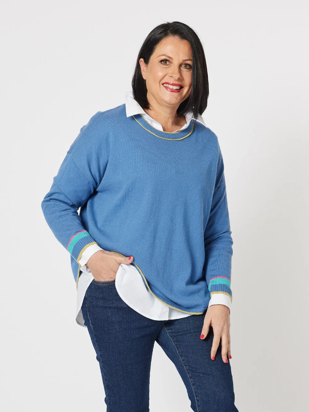 Yale Contrast Trim Knit - Blue sold by RC & Co