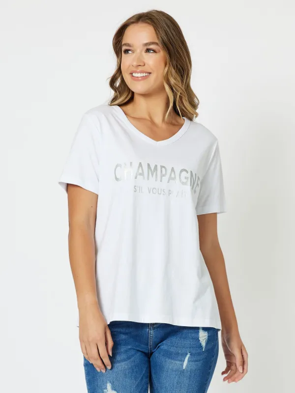 Champagne Cotton V-Neck T-Shirt - Silver sold by RC & Co