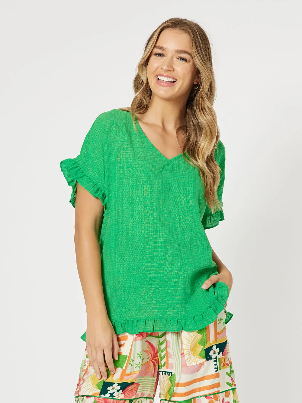 Tullum V Neck Top - Emerald sold by RC & Co