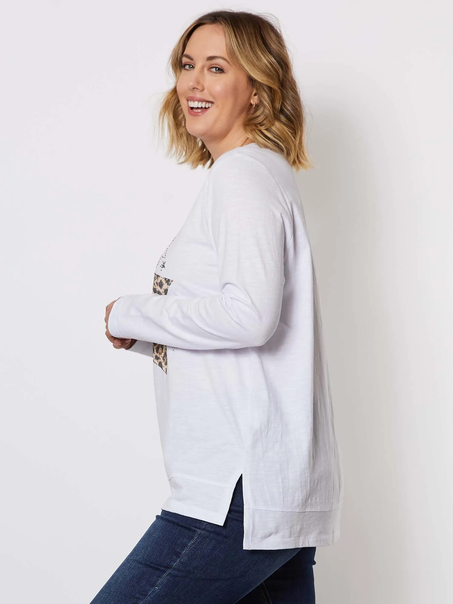 Animal Star Print Long Sleeve Cotton Top - White sold by RC & Co product image thumbnail 2