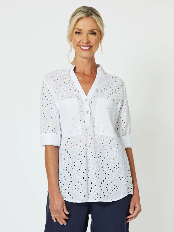 Broderie Lace Cotton Shirt - White sold by RC & Co