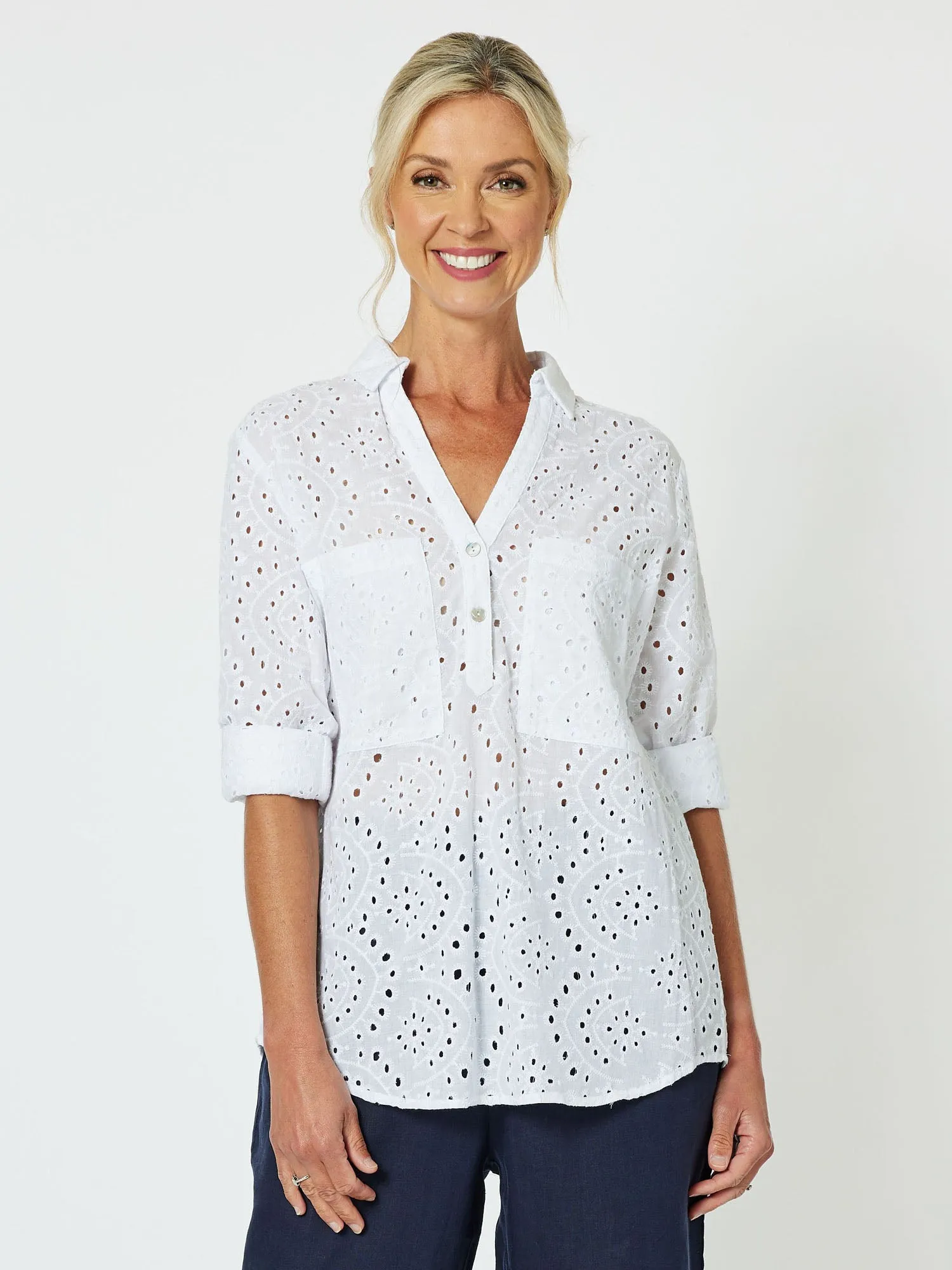 Broderie Lace Cotton Shirt - White sold by RC & Co