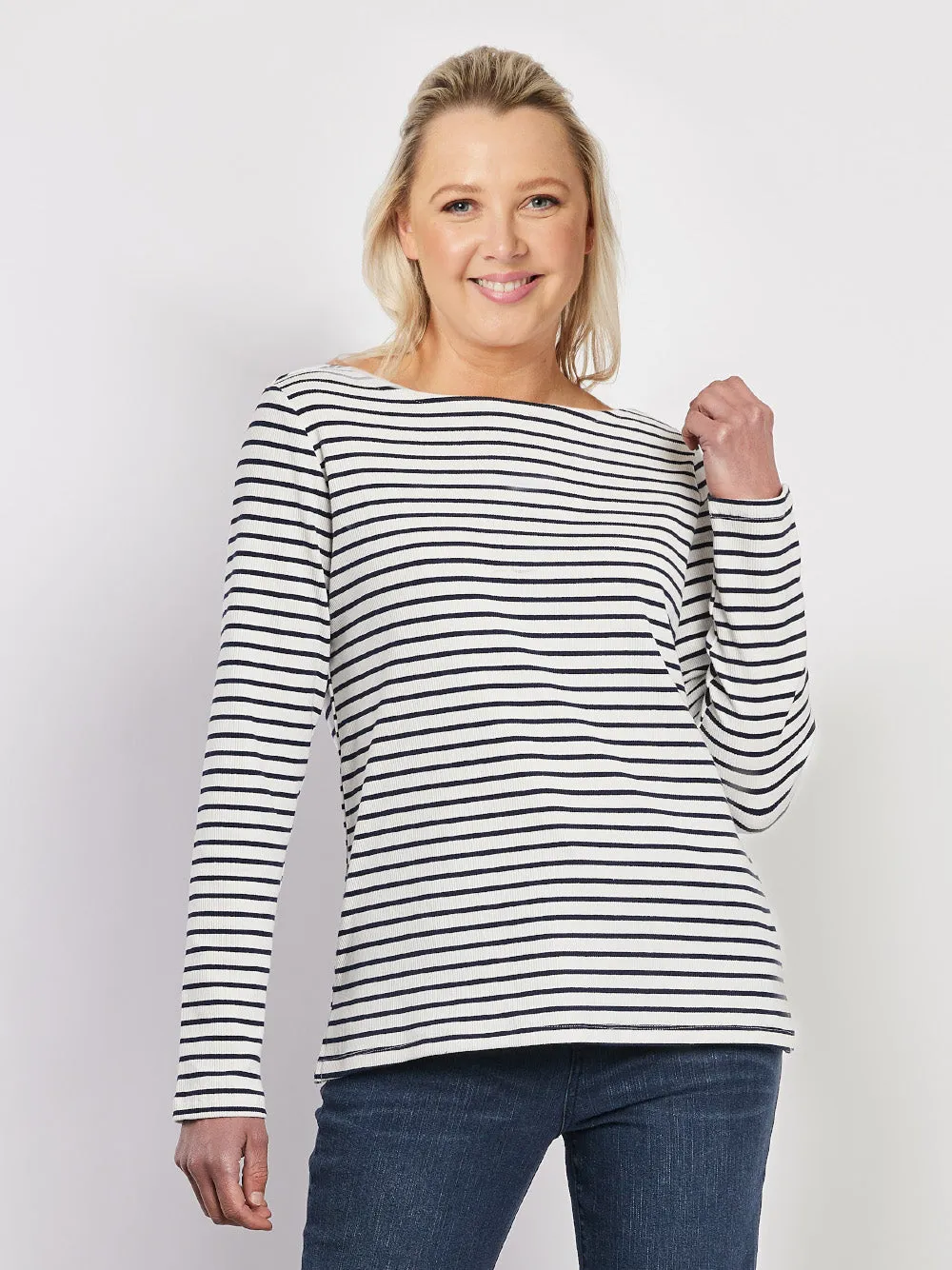 Boatneck Stripe T-shirt - Navy sold by RC & Co