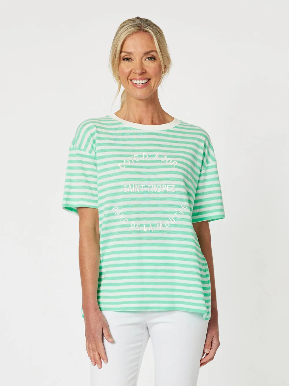 Saint Tropez Stripe Print Tee - Mint sold by RC & Co