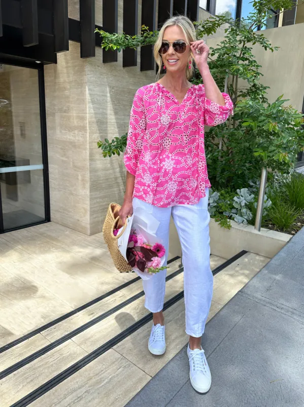 Ellie Embroidery Top - Pink sold by RC & Co