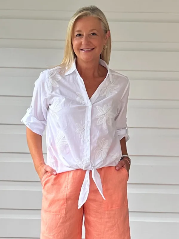 Embroidered Front Shirt - White sold by RC & Co