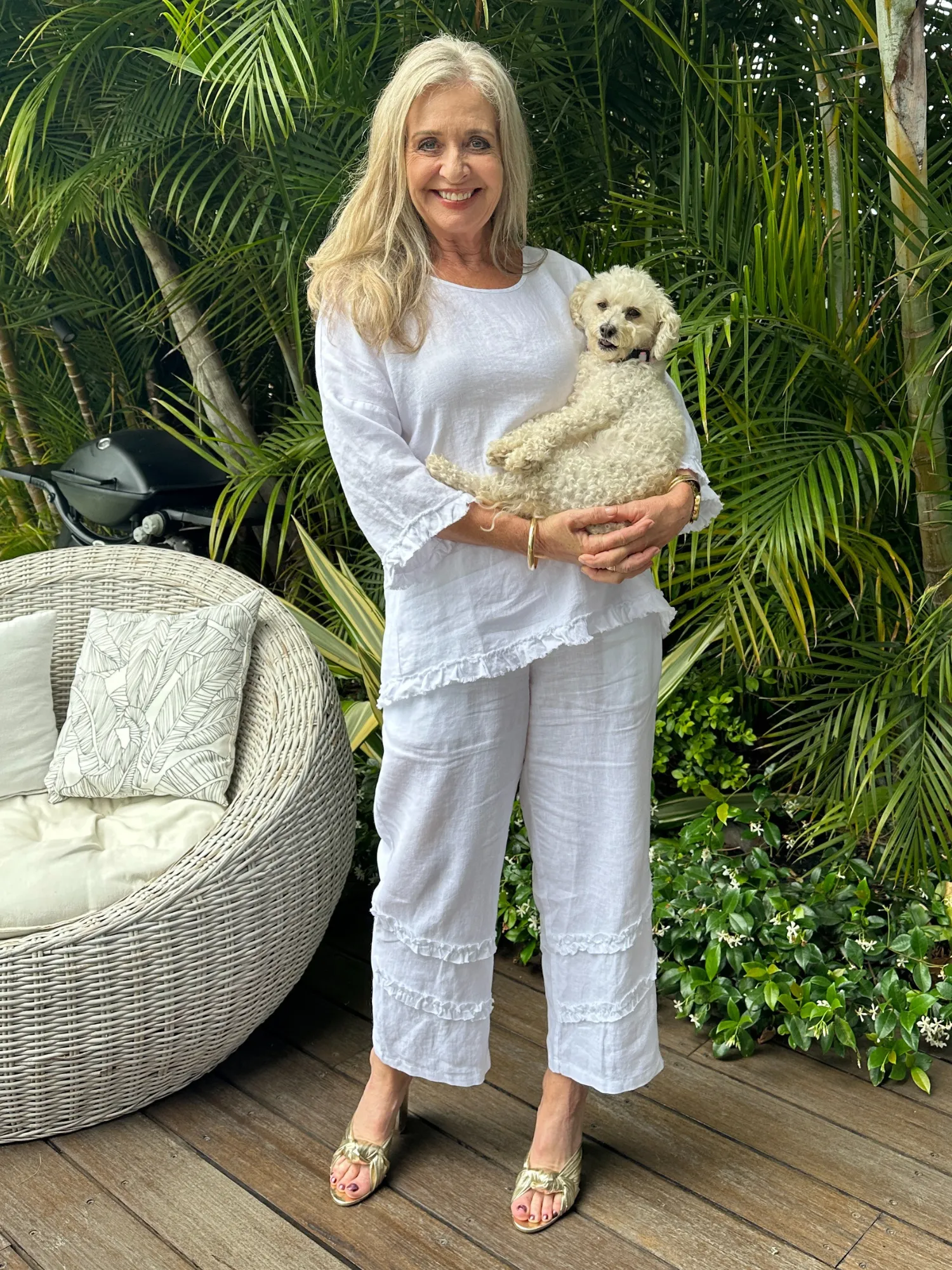 Fringed Linen Wide Leg Pant - White sold by RC & Co product image thumbnail 3