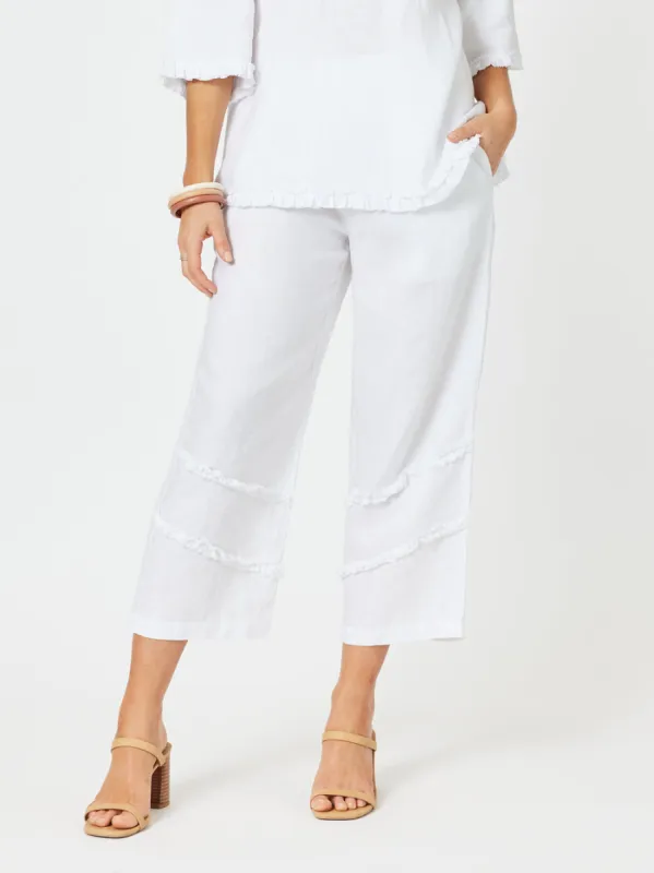 Fringed Linen Wide Leg Pant - White sold by RC & Co