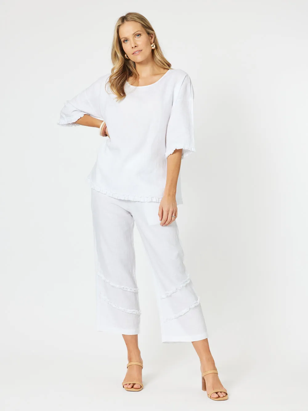 Fringed Linen Wide Leg Pant - White sold by RC & Co product image thumbnail 2