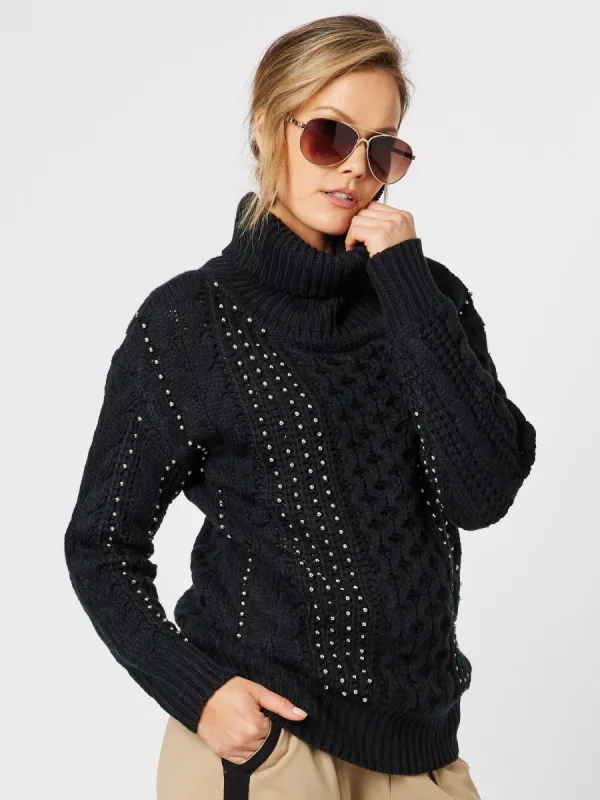 Lulu Metallic Bead Chunky Knit Jumper - Black sold by RC & Co