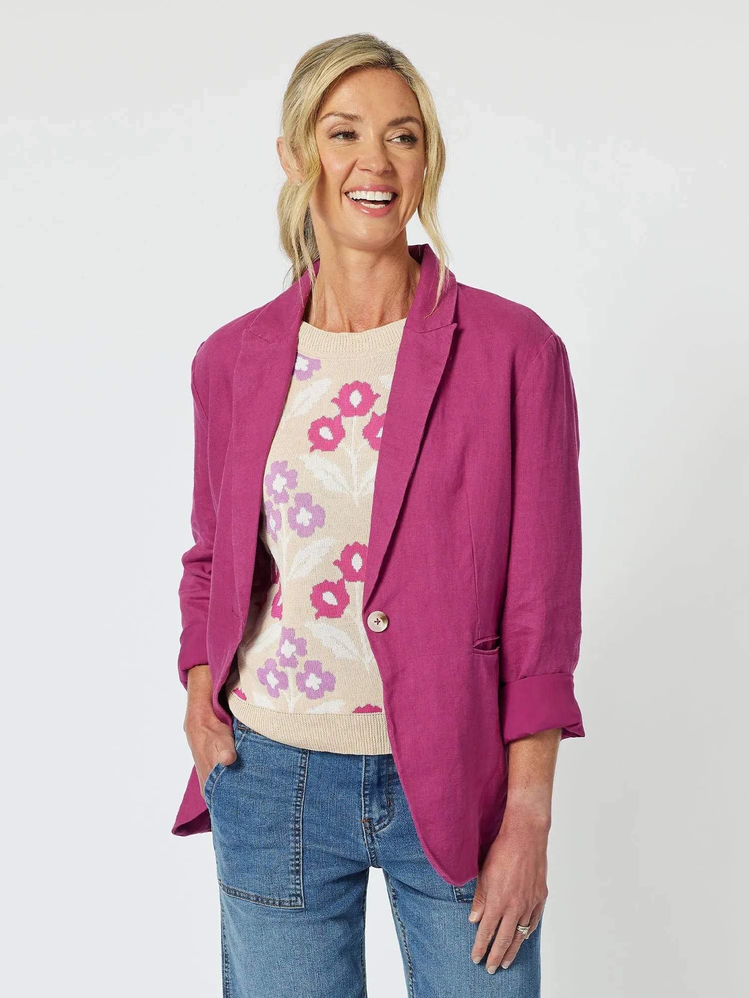 Ballina Linen Jacket - Magenta sold by RC & Co