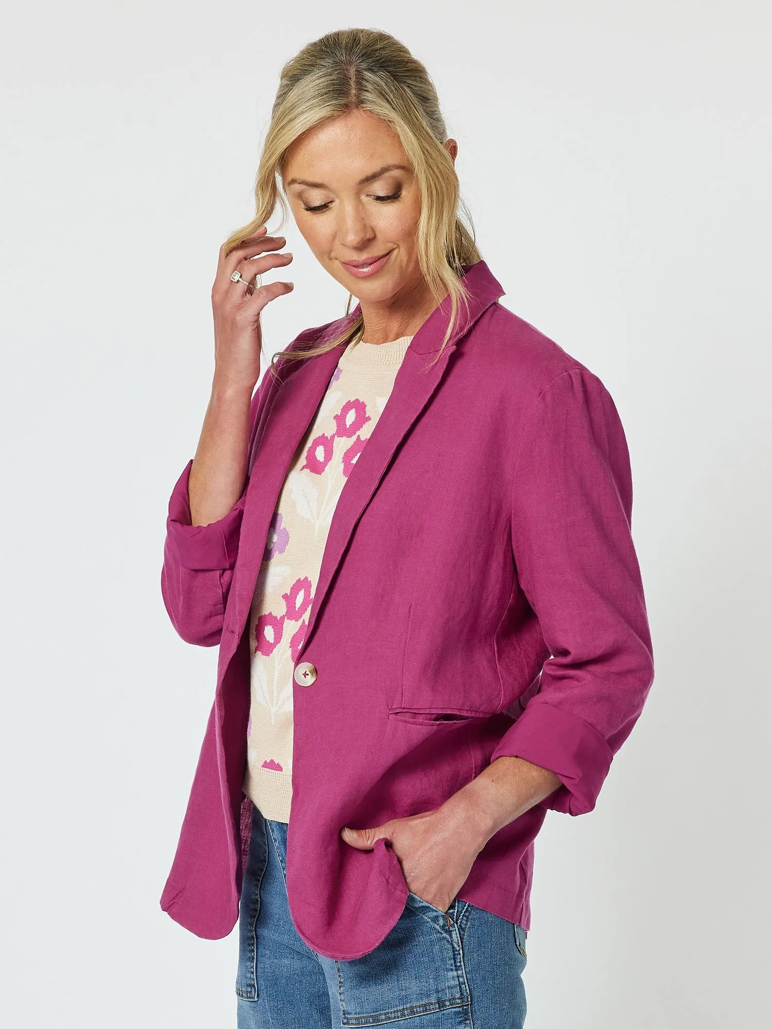Ballina Linen Jacket - Magenta sold by RC & Co product image thumbnail 3
