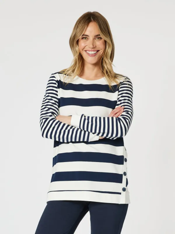 Sorrento Stripe Print Top - Navy/White sold by RC & Co