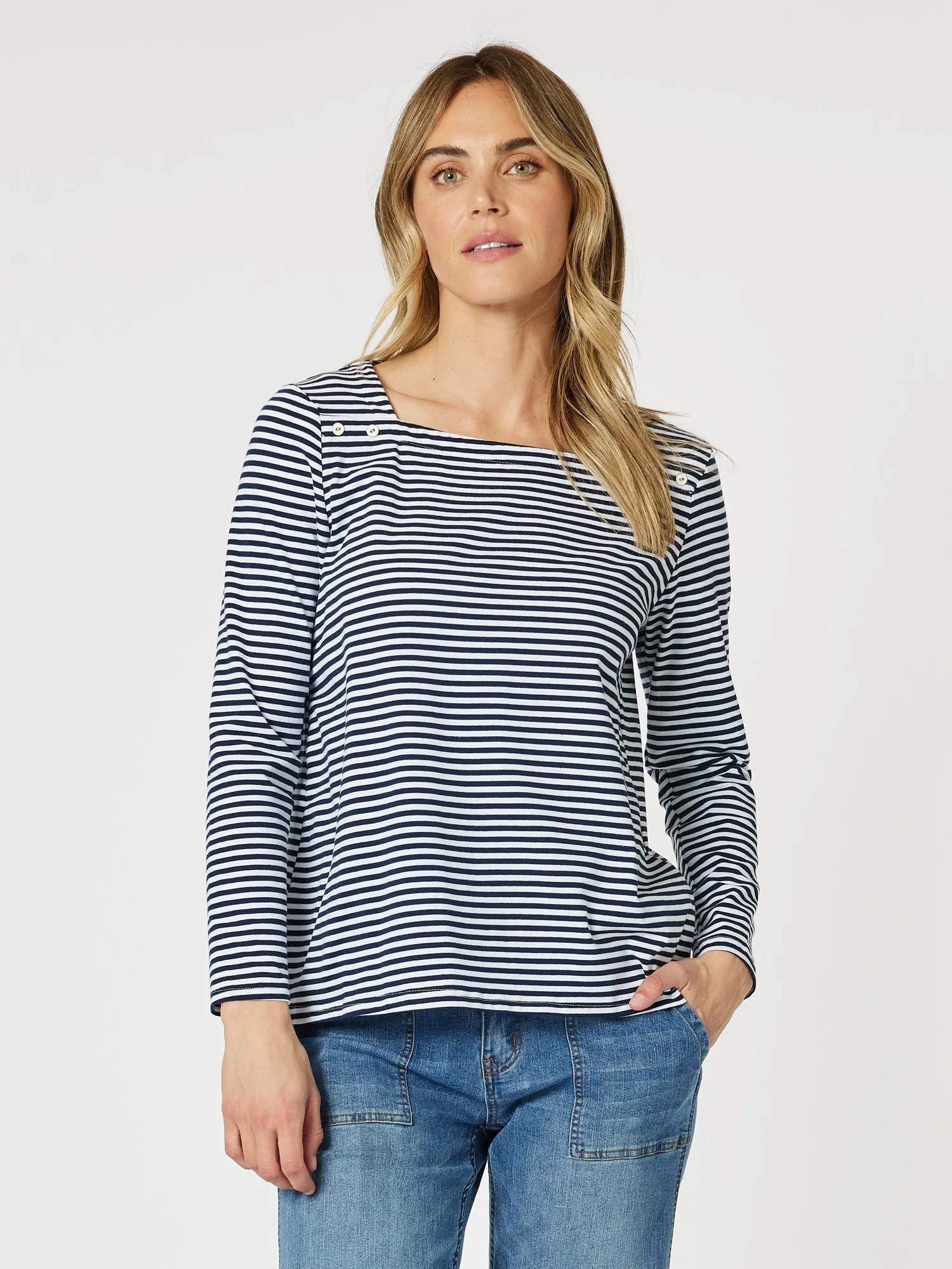 Mariner Stripe Print Top - Navy/White sold by RC & Co