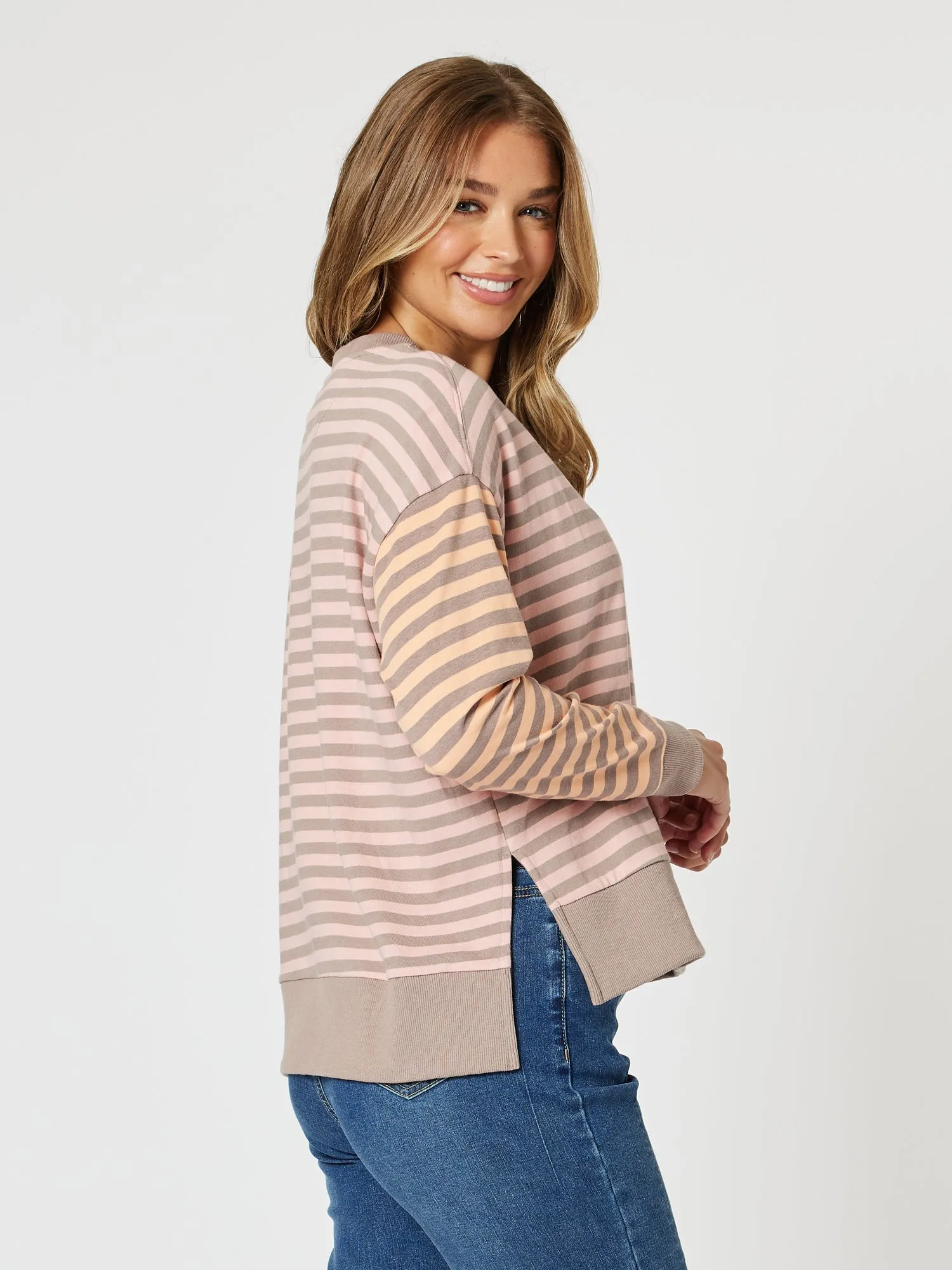 Maxwell Stripe Print Sweatshirt - Coral Multi sold by RC & Co product image thumbnail 3