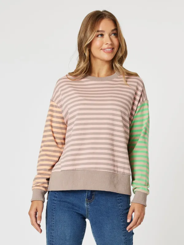 Maxwell Stripe Print Sweatshirt - Coral Multi sold by RC & Co