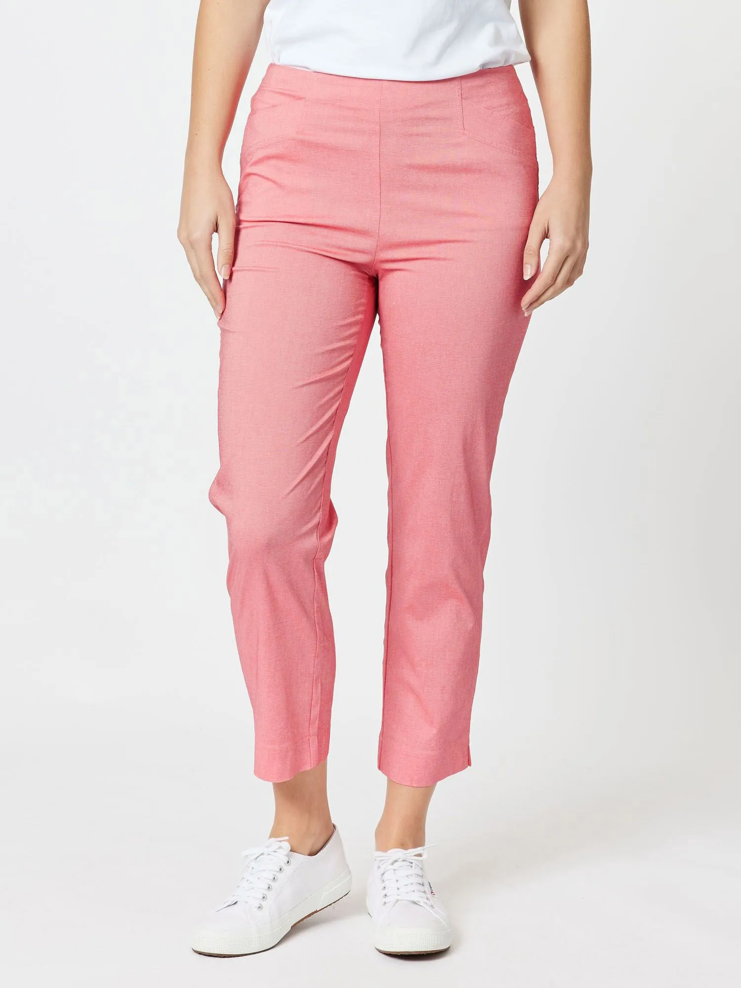 Stretch Marled Bengaline Cropped Pant - Melon sold by RC & Co