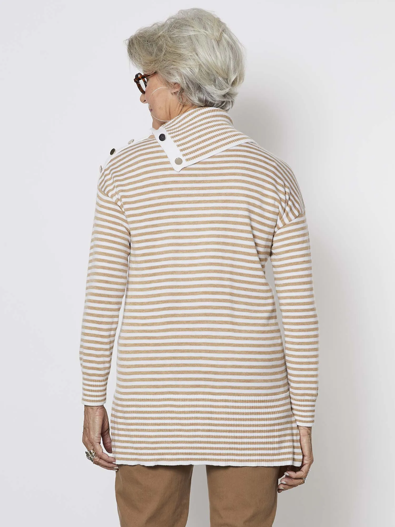 Button Neck Stripe Knit Top - Caramel Stripe sold by RC & Co product image thumbnail 5