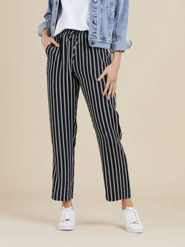 Pull On Stripe Pants - Black/White sold by RC & Co