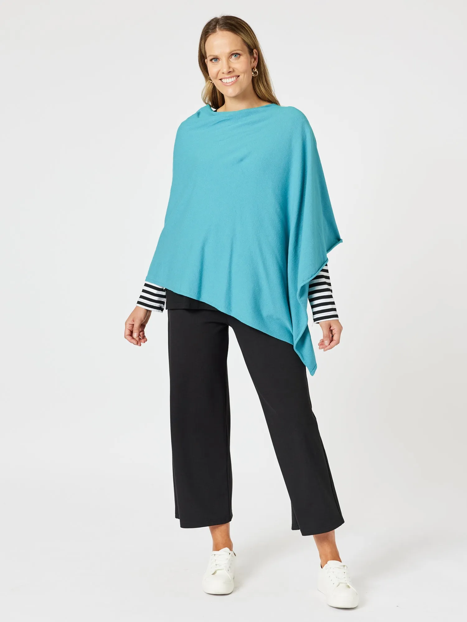 Macy Knit Poncho - Turquoise sold by RC & Co product image thumbnail 2