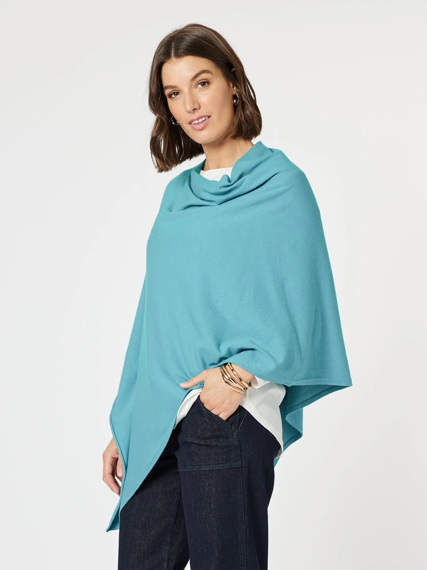 Macy Knit Poncho - Turquoise sold by RC & Co product image thumbnail 3