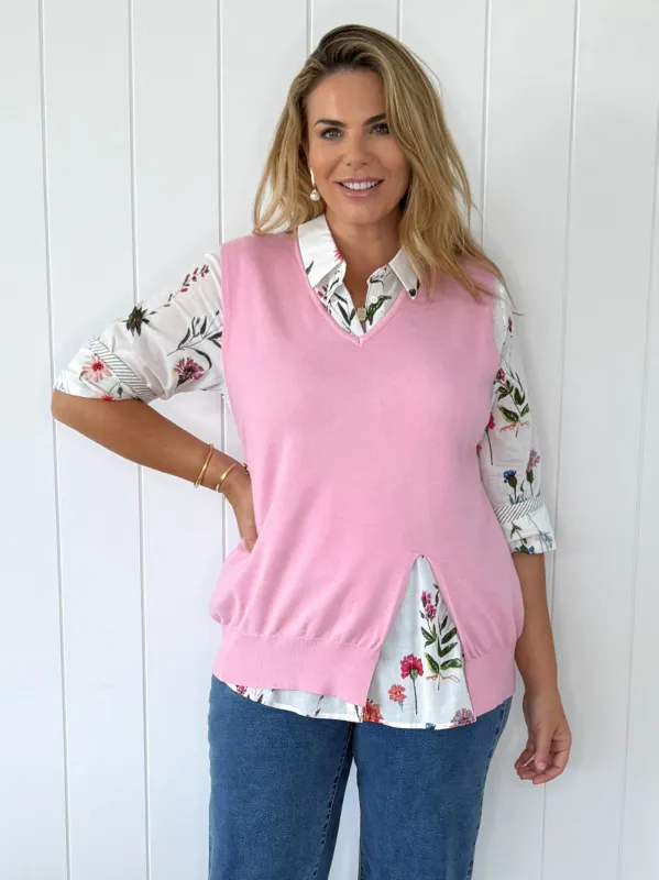 Vicky Side Split Knit Vest - Pink sold by RC & Co