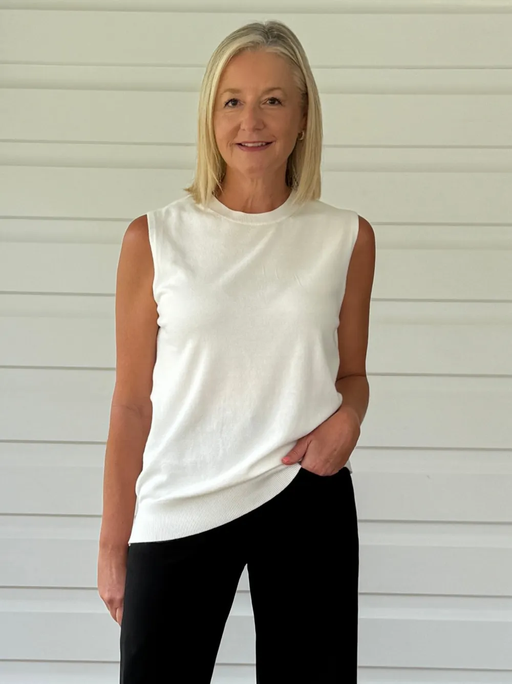 Shelly Sleeveless Knit Top - White sold by RC & Co