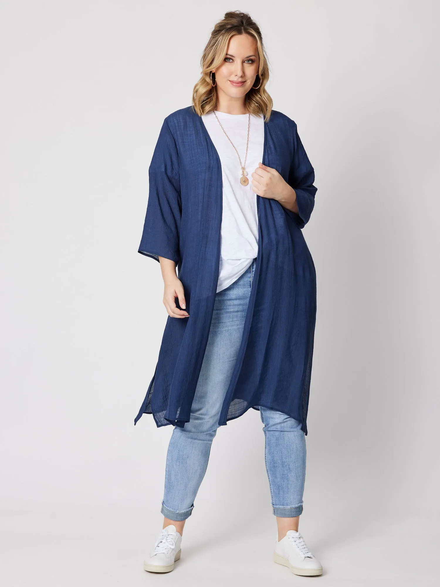 Longline Crinkle Viscose Cardigan - Midnight sold by RC & Co