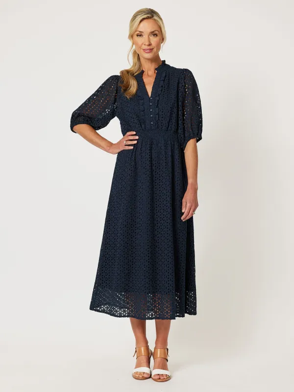 Broderie Lace Midi Dress - Navy sold by RC & Co