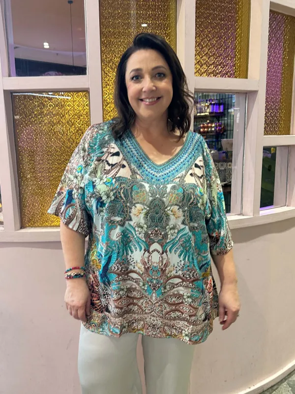 Pavone Print V-Neck Top - Multi sold by RC & Co