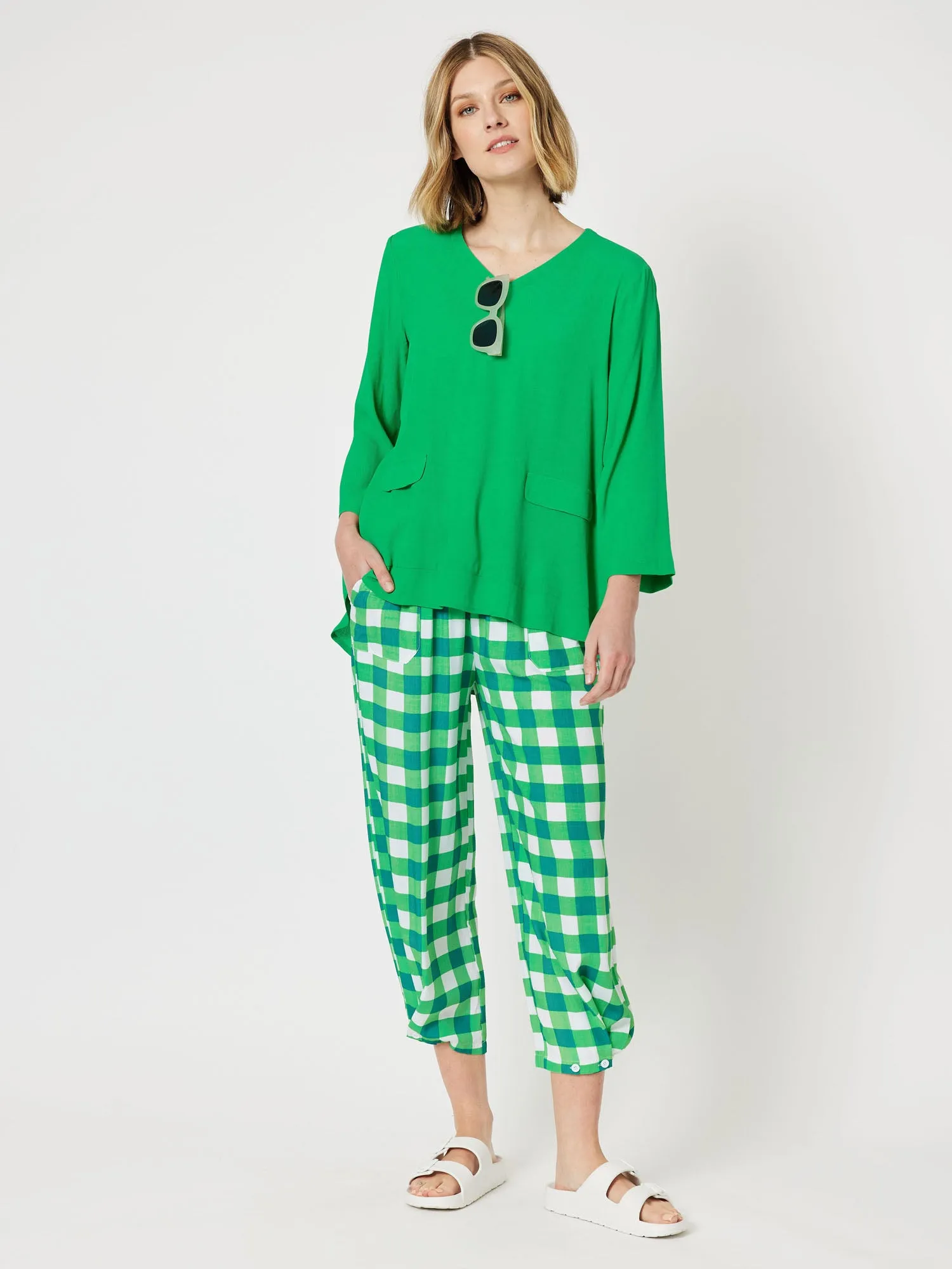 Harmony Check Adjustable Pant - Green sold by RC & Co product image thumbnail 2