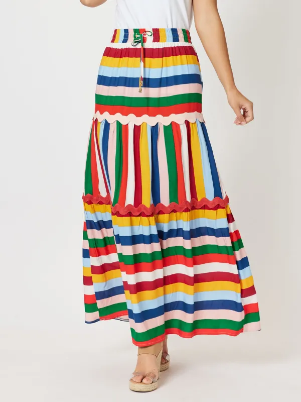 Fiesta Stripe Pull On Maxi Skirt - Multi sold by RC & Co