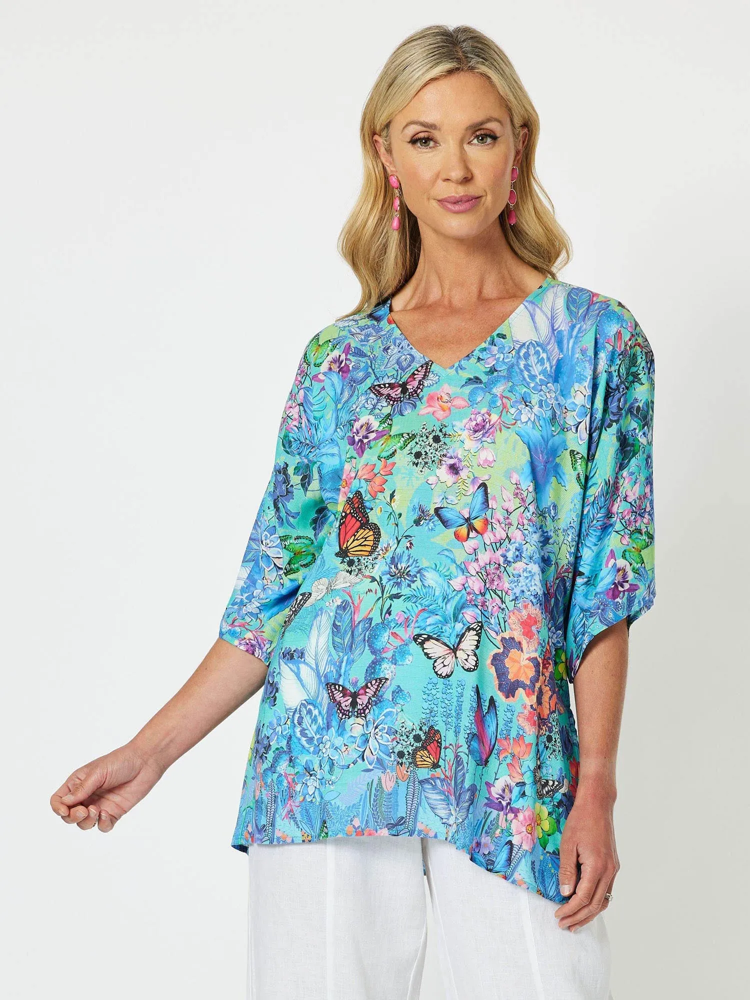 Garden Party Print V-Neck Short Sleeve Top - Multi sold by RC & Co