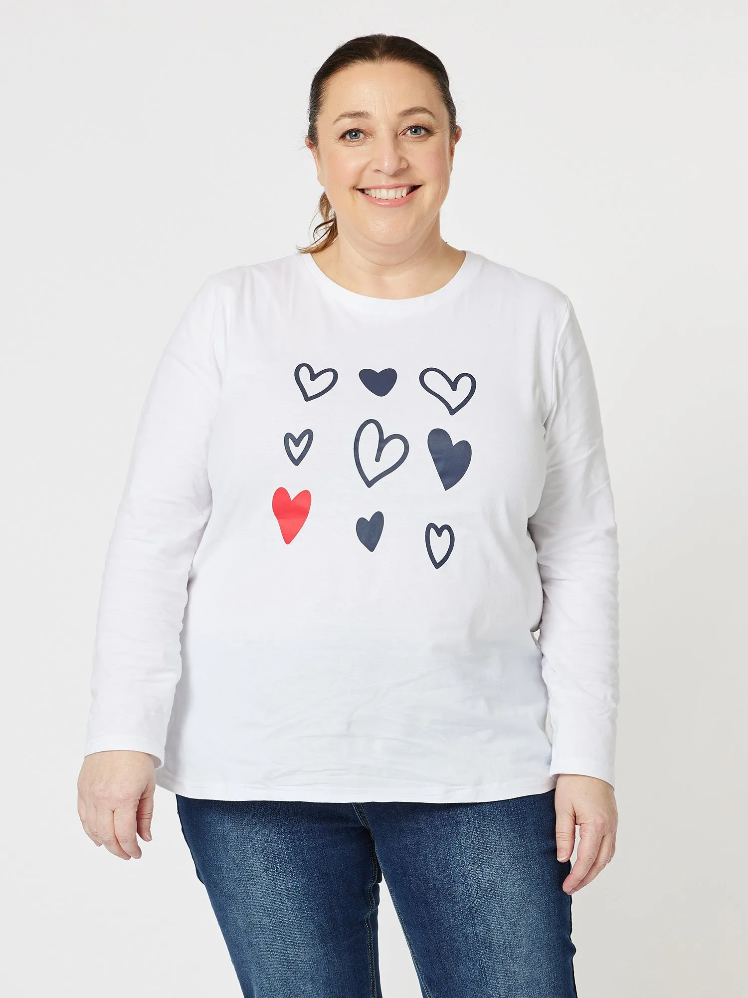 Heart Print Long Sleeve Top - White sold by RC & Co product image thumbnail 3