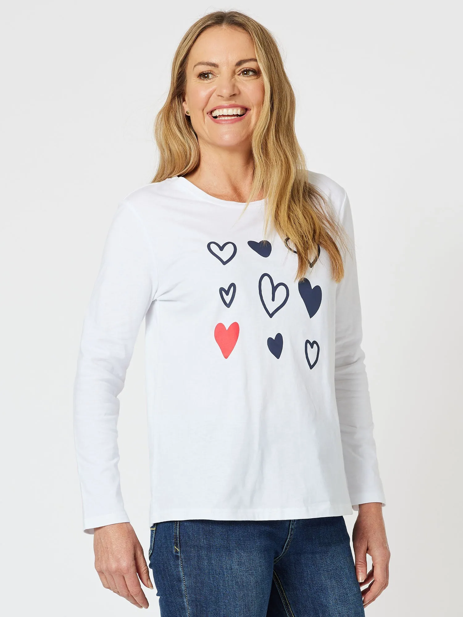 Heart Print Long Sleeve Top - White sold by RC & Co