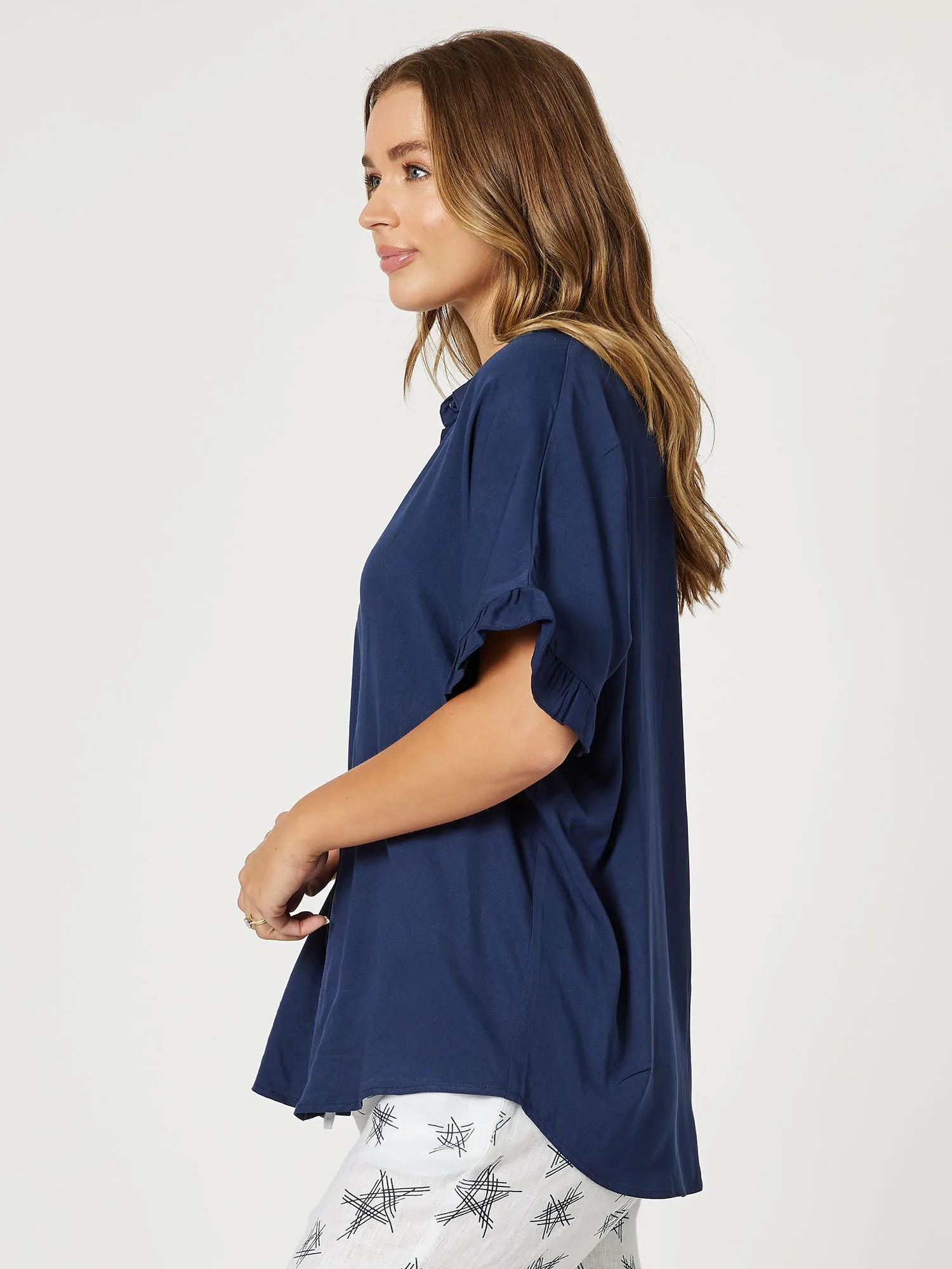 Frilled Sleeve Shirt - Navy sold by RC & Co product image thumbnail 3