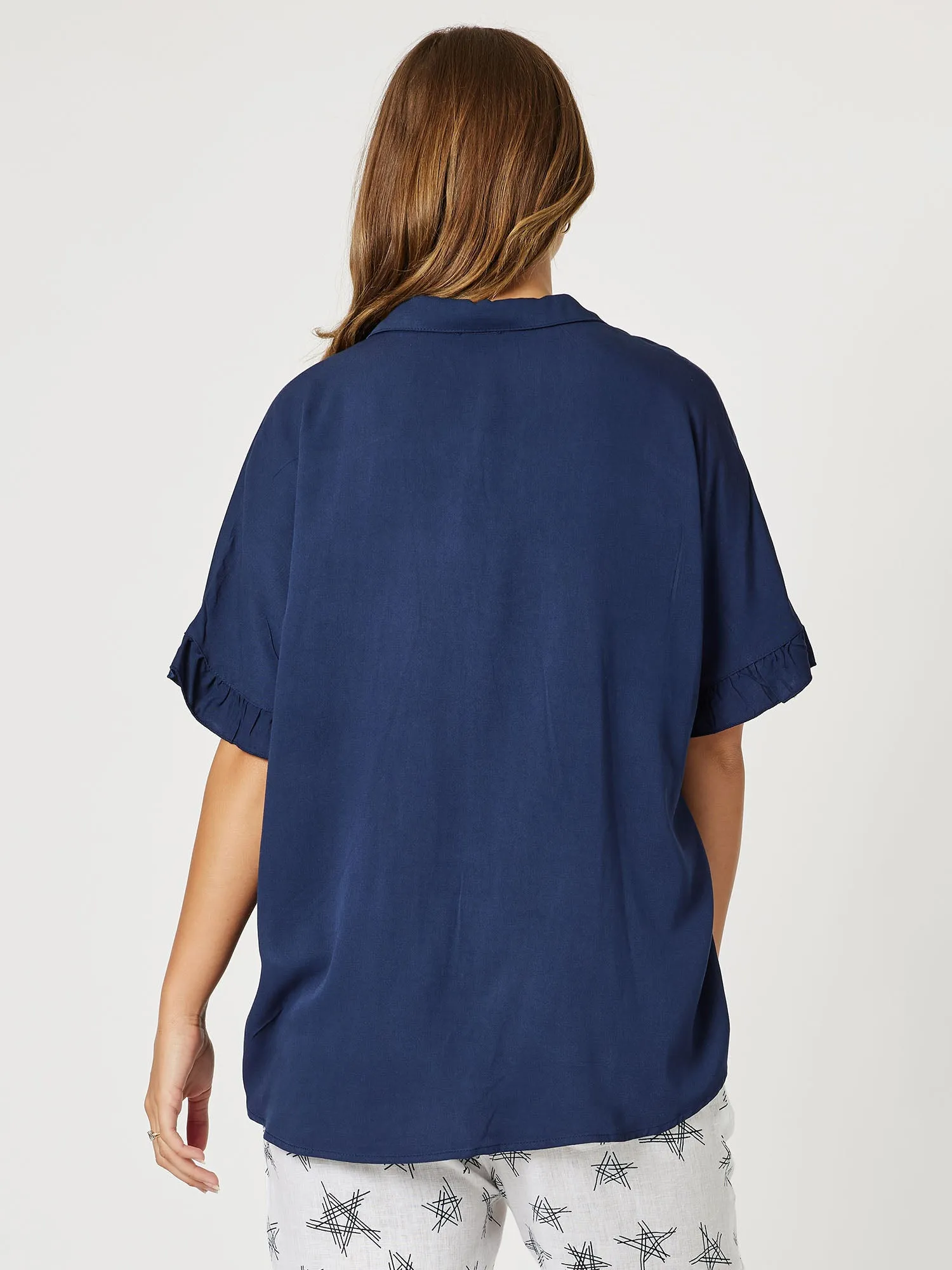 Frilled Sleeve Shirt - Navy sold by RC & Co product image thumbnail 2