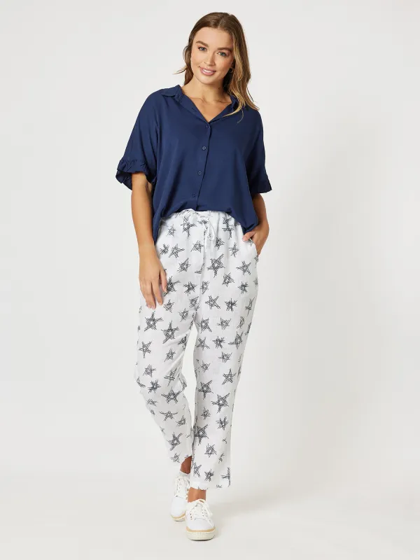 Frilled Sleeve Shirt - Navy sold by RC & Co