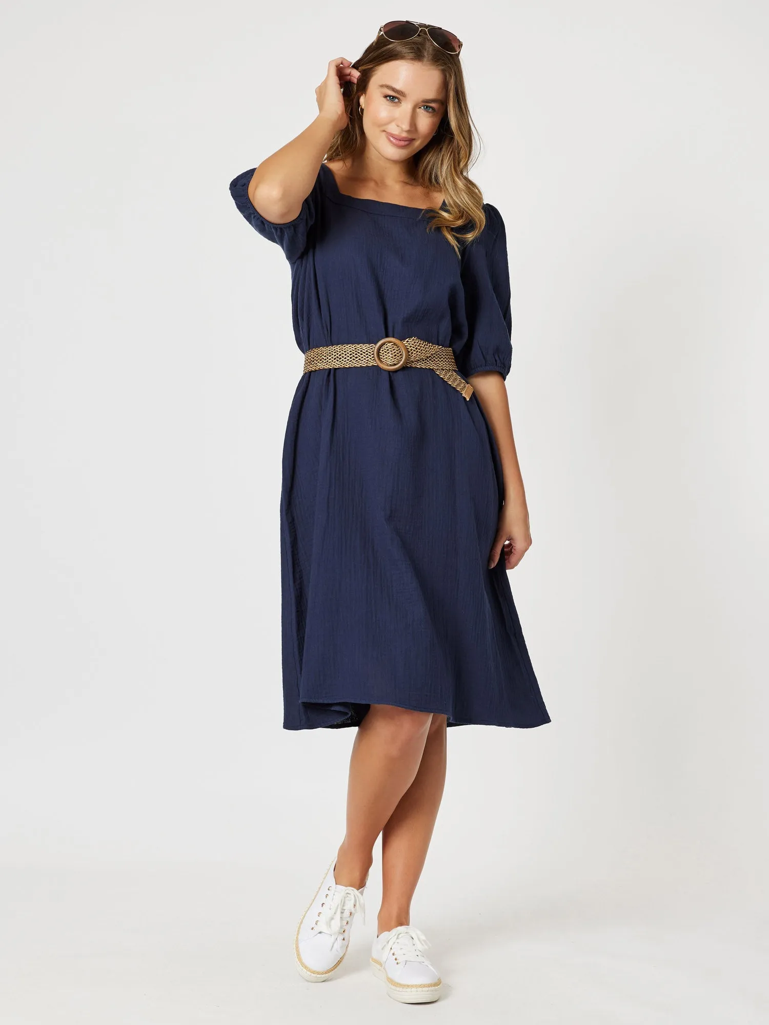 Square Neck Cotton Dress - Navy sold by RC & Co product image thumbnail 2