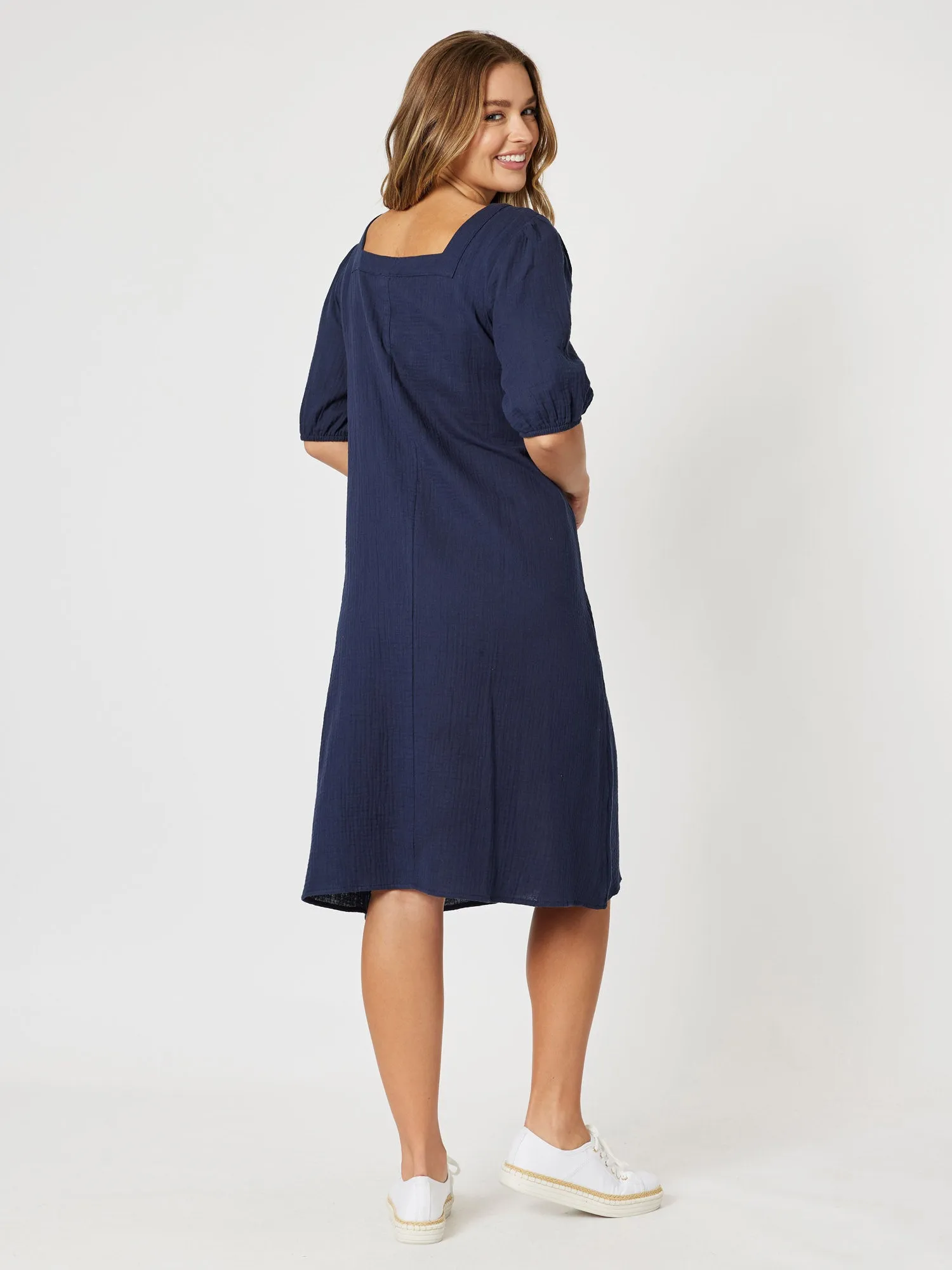 Square Neck Cotton Dress - Navy sold by RC & Co product image thumbnail 4