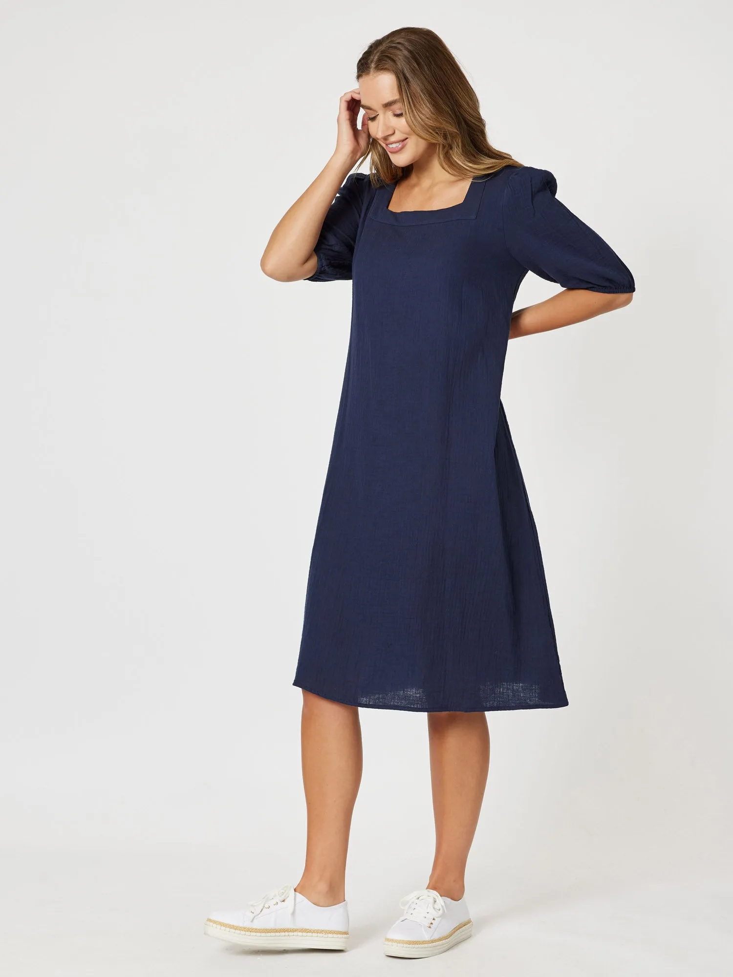 Square Neck Cotton Dress - Navy sold by RC & Co product image thumbnail 3