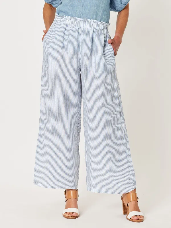 Mist Stripe Linen Leg Pant - Indigo sold by RC & Co